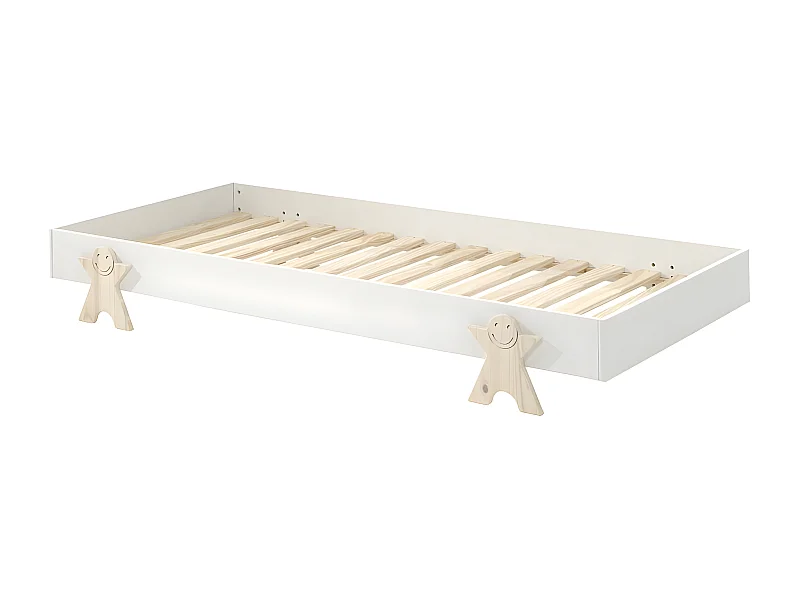 STAPEL - Lit Empilable 90x200cm Blanc Pieds Smiley
