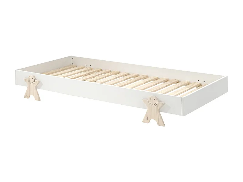 STAPEL - Lit Empilable 90x200cm Blanc Pieds Smiley