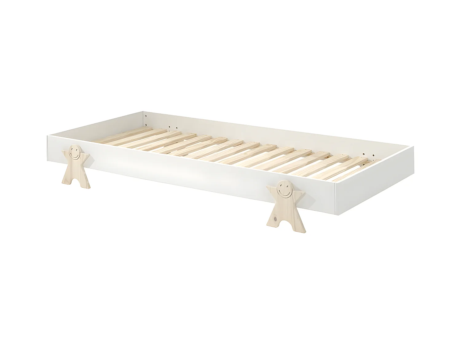 STAPEL - Lit Empilable 90x200cm Blanc Pieds Smiley