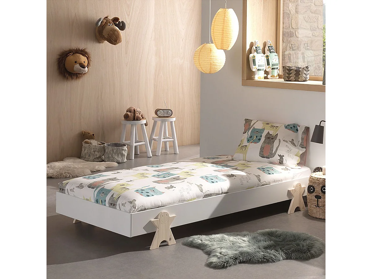 STAPEL - Lit Empilable 90x200cm Blanc Pieds Smiley