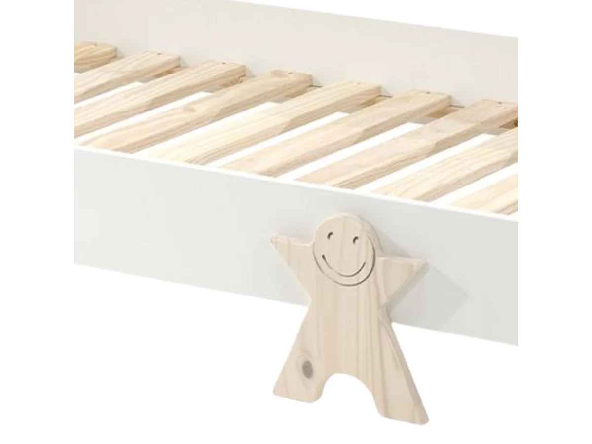 STAPEL - Lit Empilable 90x200cm Blanc Pieds Smiley
