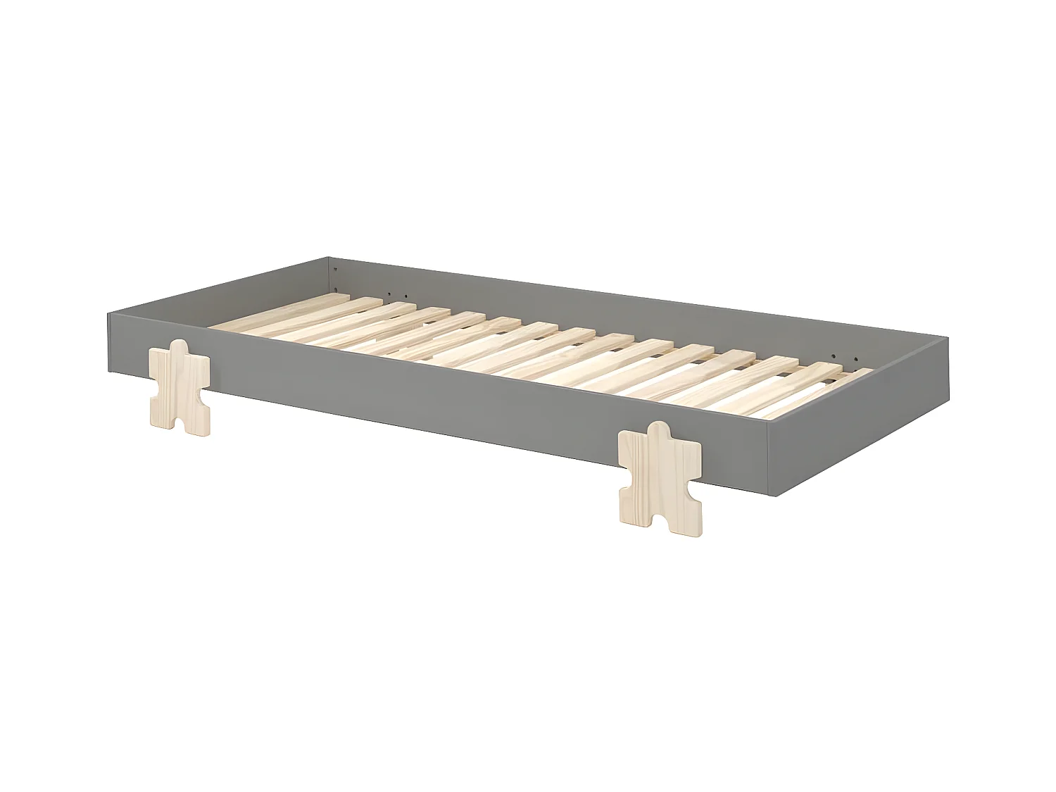STAPEL - Lit Empilable 90x200cm Gris Pieds Puzzle