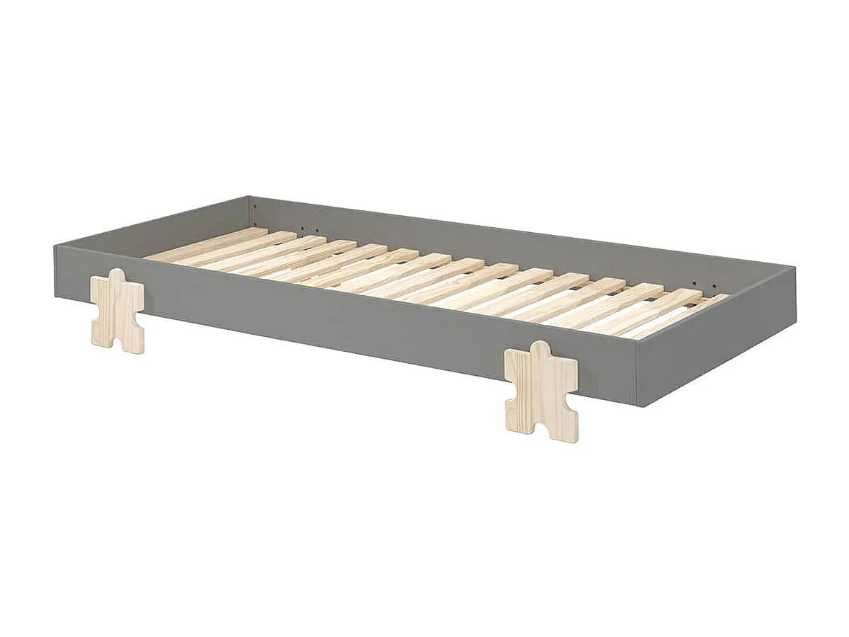 STAPEL - Lit Empilable 90x200cm Gris Pieds Puzzle