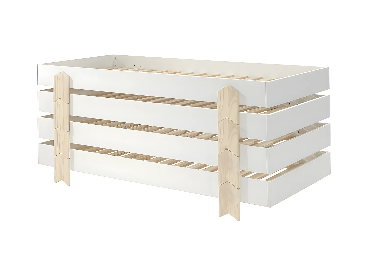 STAPEL - Lot de 4 Lits Empilables 90x200cm Blancs Flèche