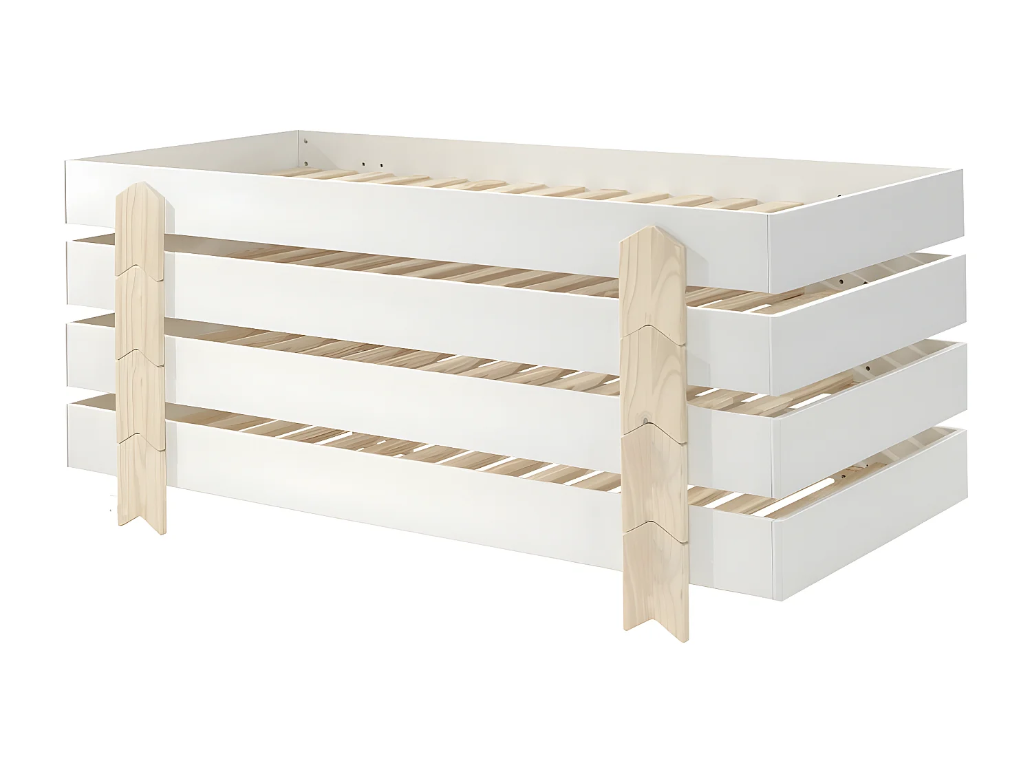 STAPEL - Lot de 4 Lits Empilables 90x200cm Blancs Flèche