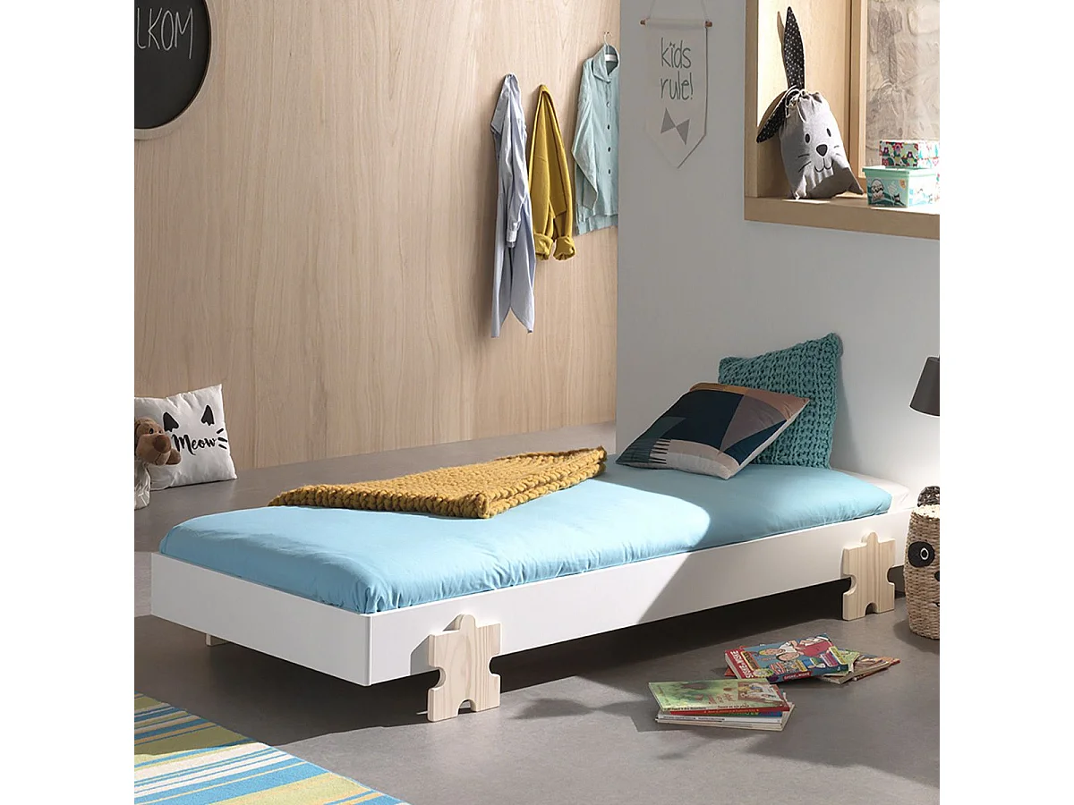 STAPEL - Lit Empilable 90x200cm Blanc Pieds Puzzle