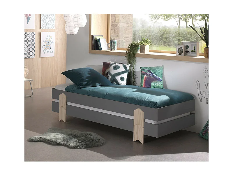 STAPEL - Lot de 4 Lits Empilables 90x200cm Gris Flèche