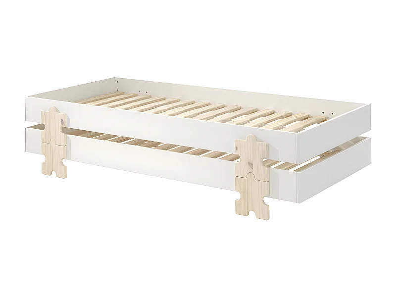 STAPEL - Lot de 2 Lits Empilables 90x200cm Blancs Puzzle