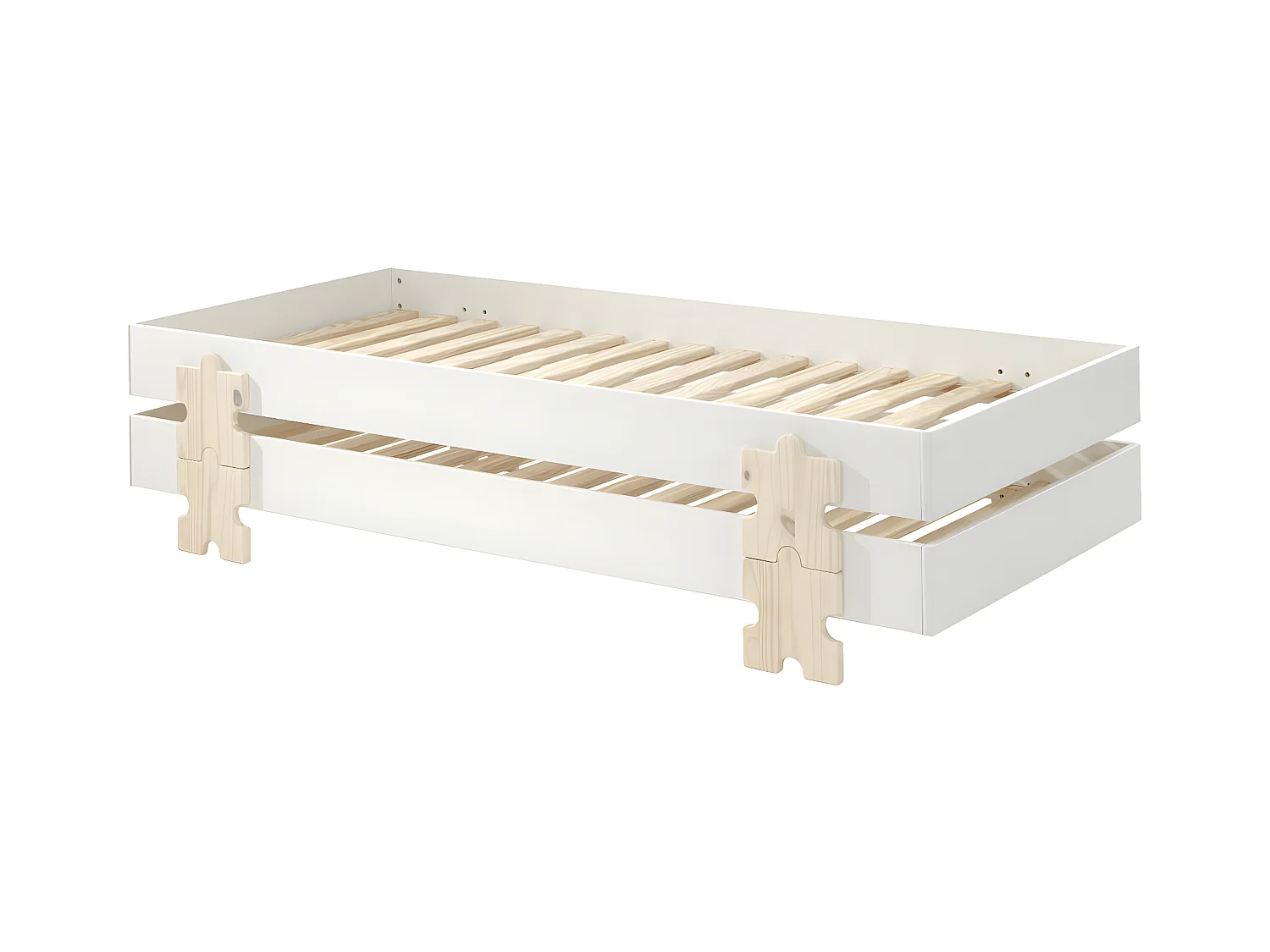 STAPEL - Lot de 2 Lits Empilables 90x200cm Blancs Puzzle
