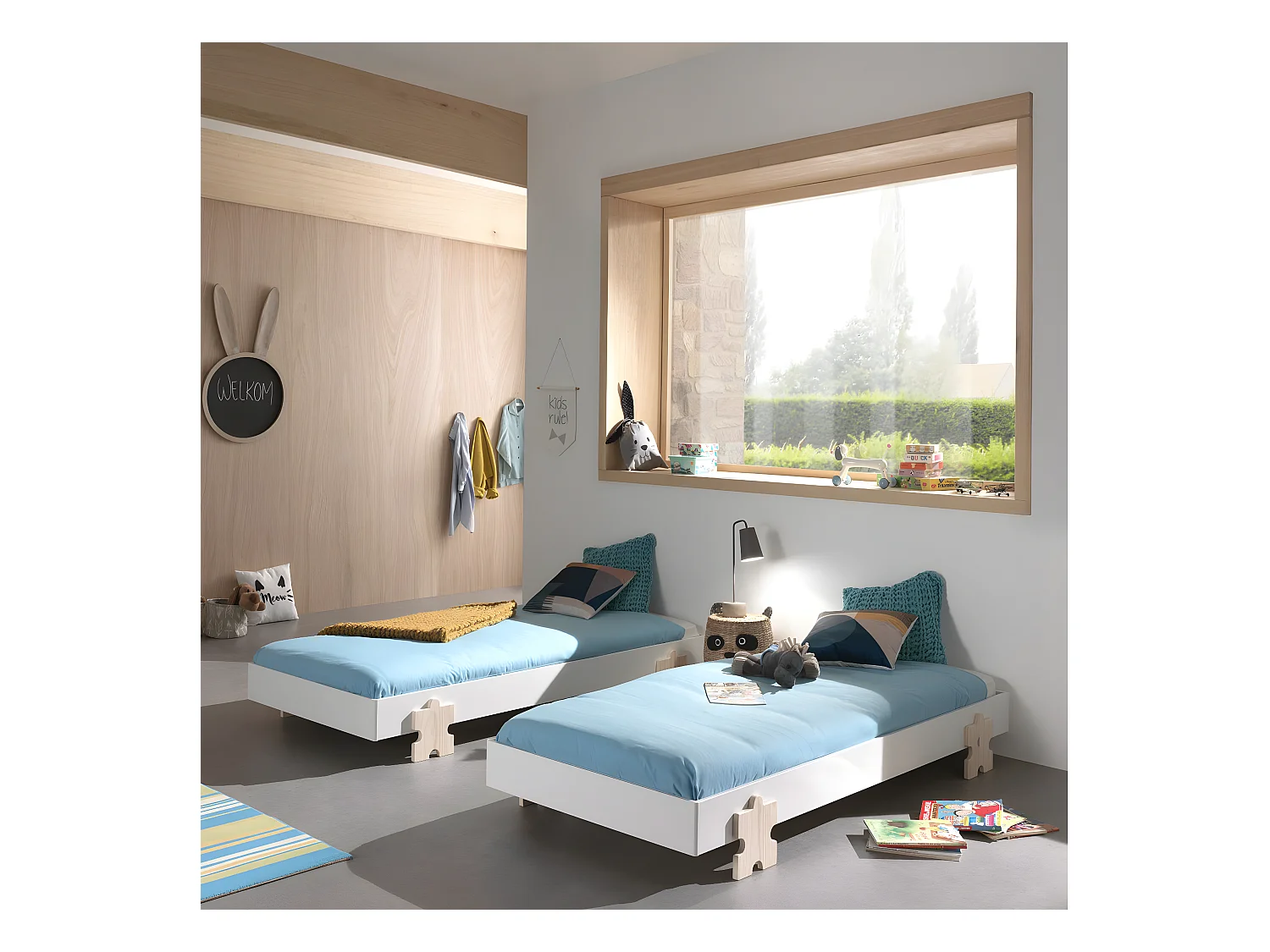 STAPEL - Lot de 2 Lits Empilables 90x200cm Blancs Puzzle