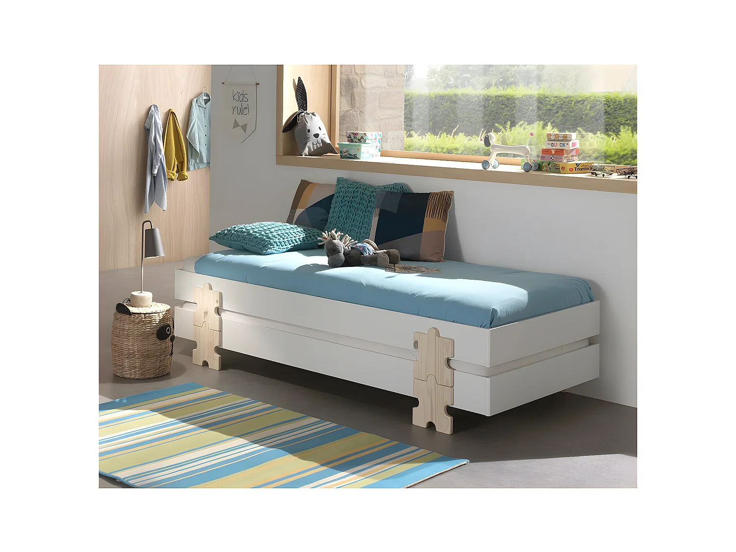 STAPEL - Lot de 2 Lits Empilables 90x200cm Blancs Puzzle