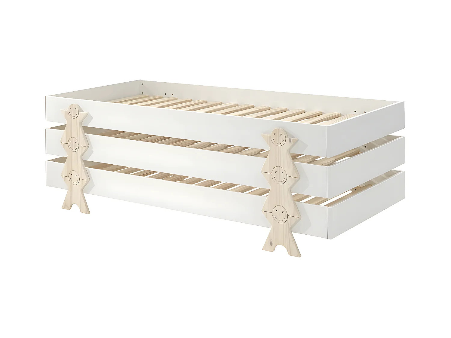 STAPEL - Lot de 3 Lits Empilables 90x200cm Blancs Smiley
