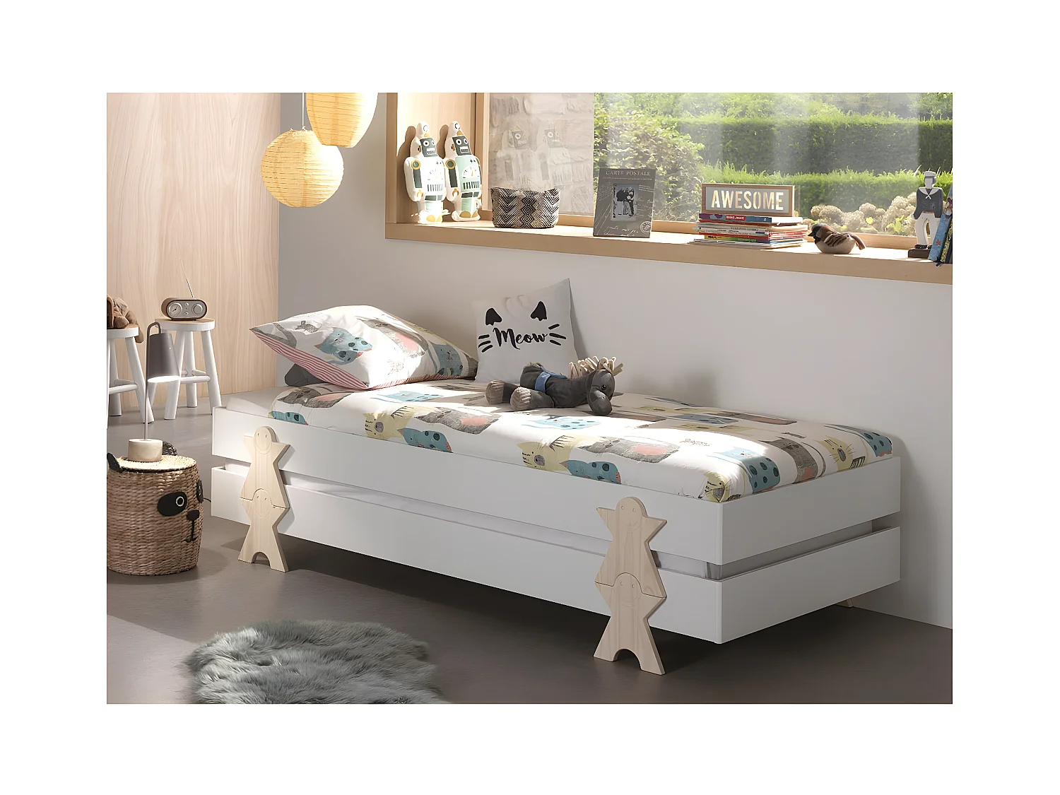 STAPEL - Lot de 3 Lits Empilables 90x200cm Blancs Smiley