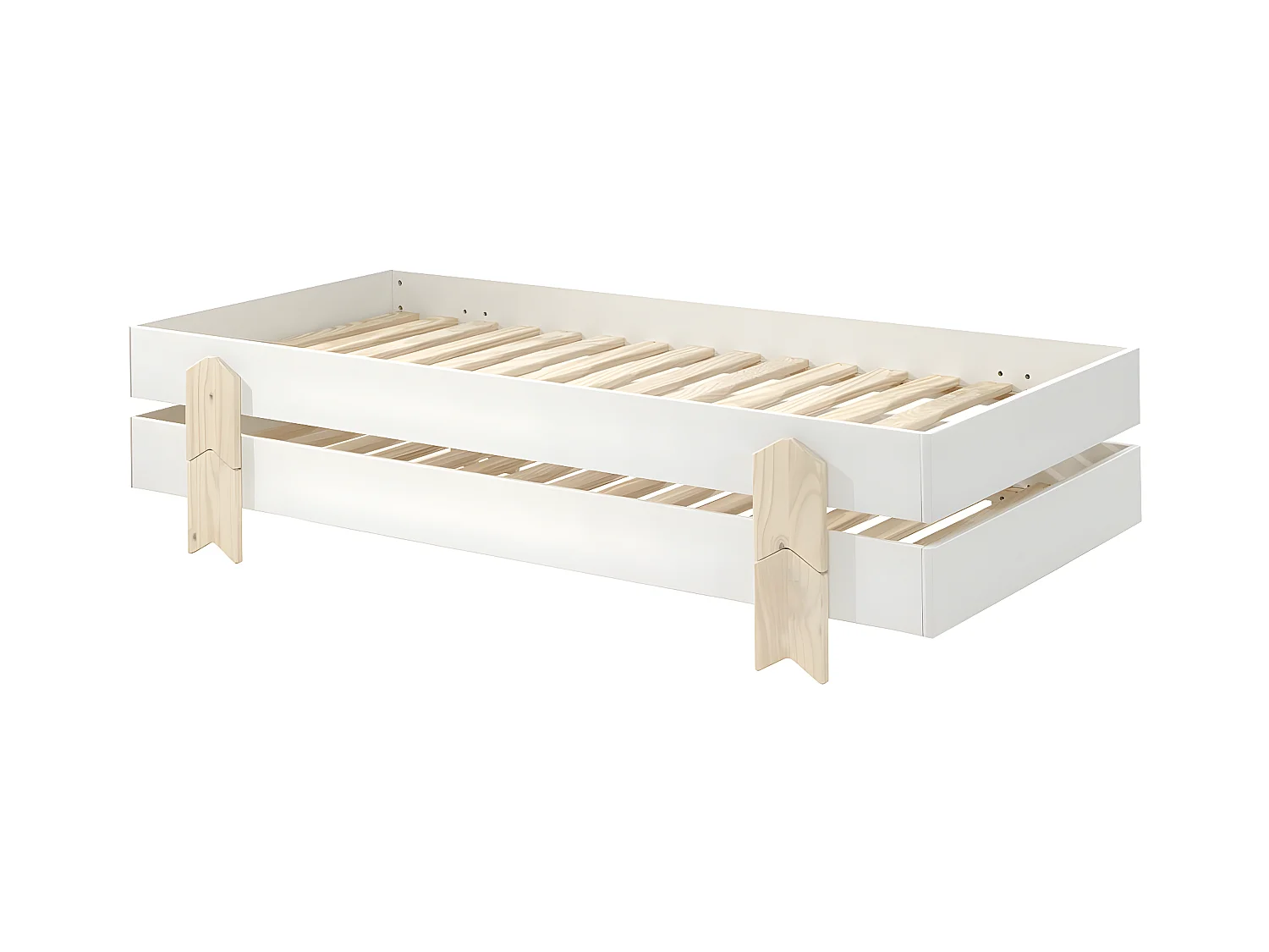 STAPEL - Lot de 2 Lits Empilables 90x200cm Blancs Flèche