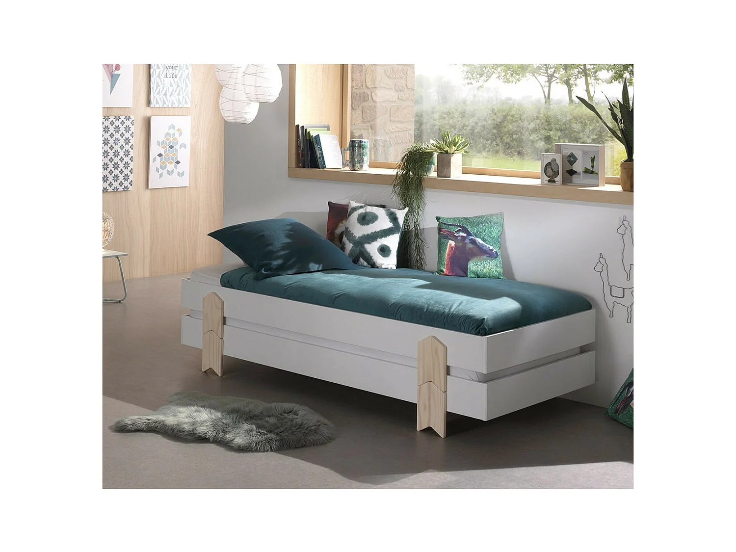 STAPEL - Lot de 2 Lits Empilables 90x200cm Blancs Flèche