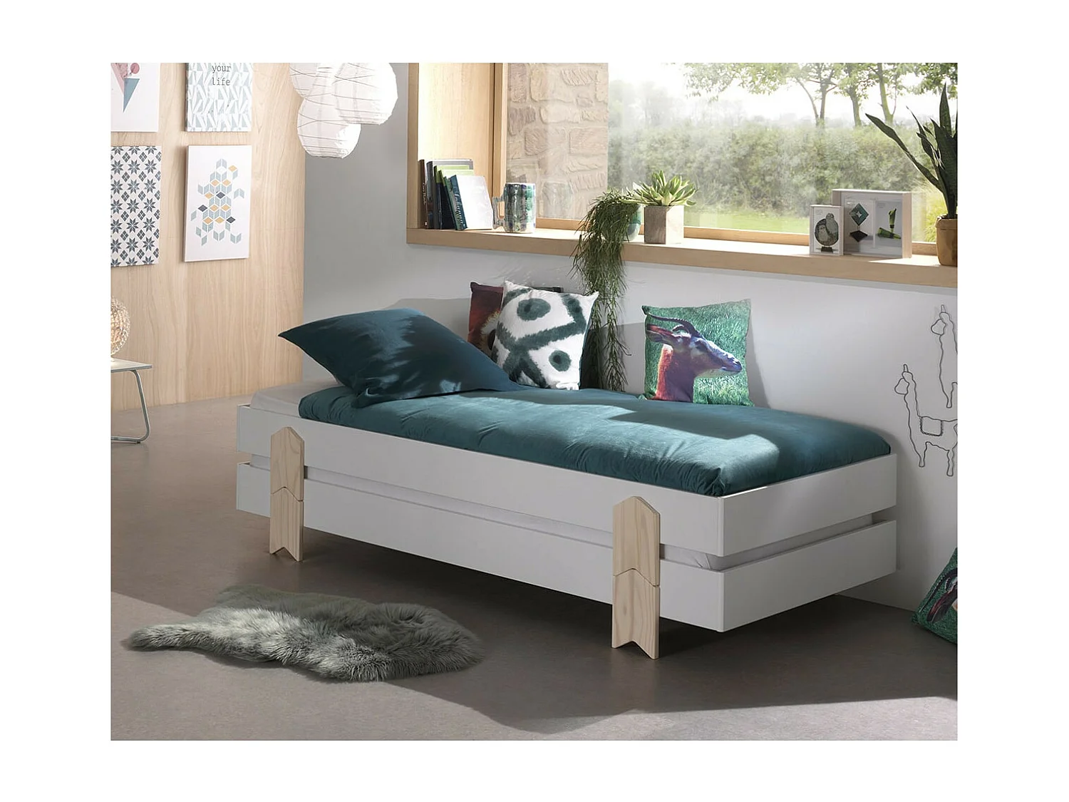 STAPEL - Lot de 2 Lits Empilables 90x200cm Blancs Flèche