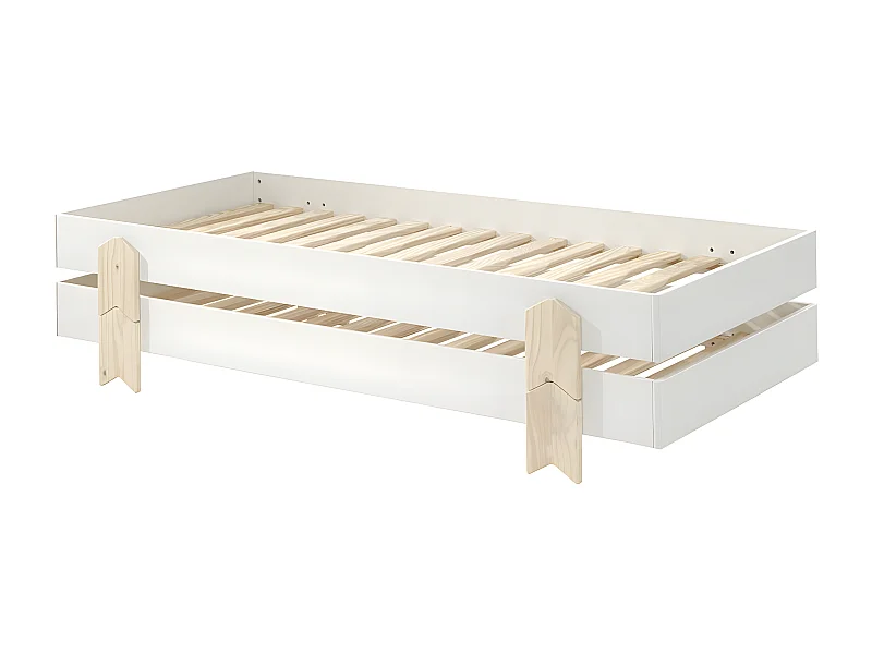 STAPEL - Lot de 2 Lits Empilables 90x200cm Blancs Flèche