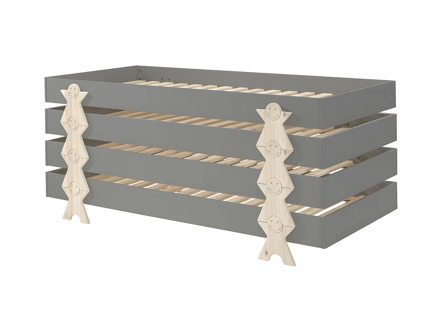 STAPEL - Lot de 4 Lits Empilables 90x200cm Gris Smiley
