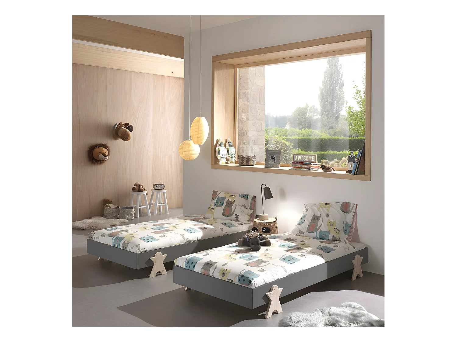 STAPEL - Lot de 4 Lits Empilables 90x200cm Gris Smiley