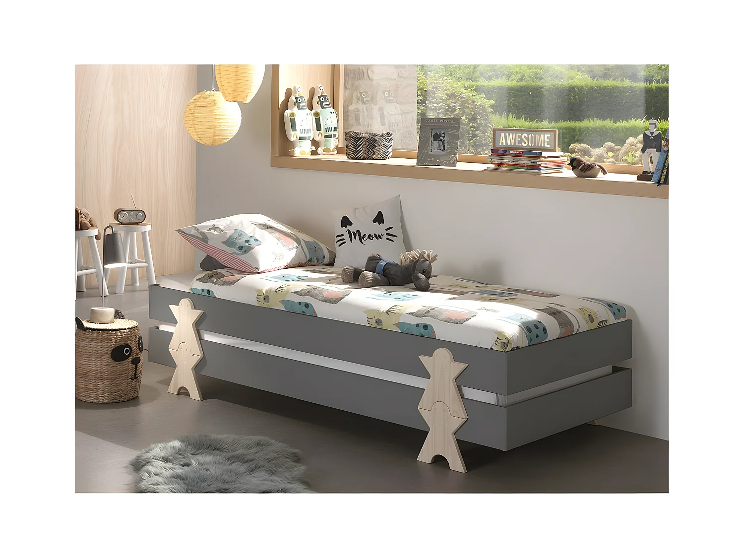 STAPEL - Lot de 4 Lits Empilables 90x200cm Gris Smiley
