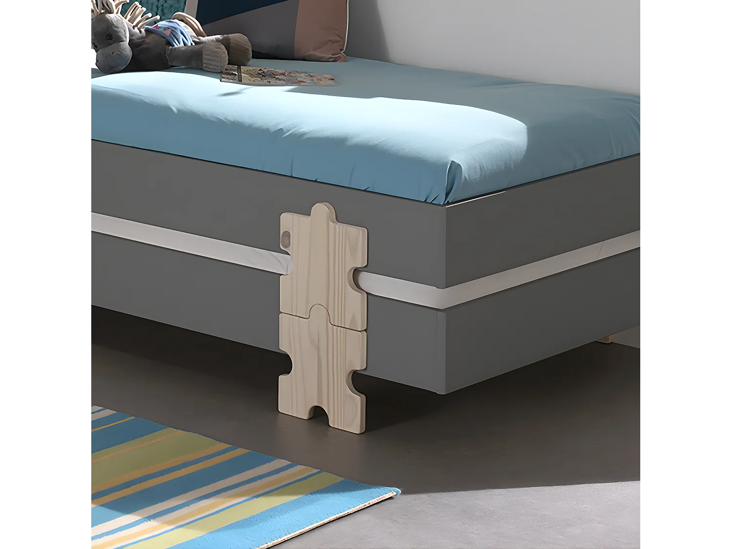 STAPEL - Lot de 3 Lits Empilables 90x200cm Gris Puzzle