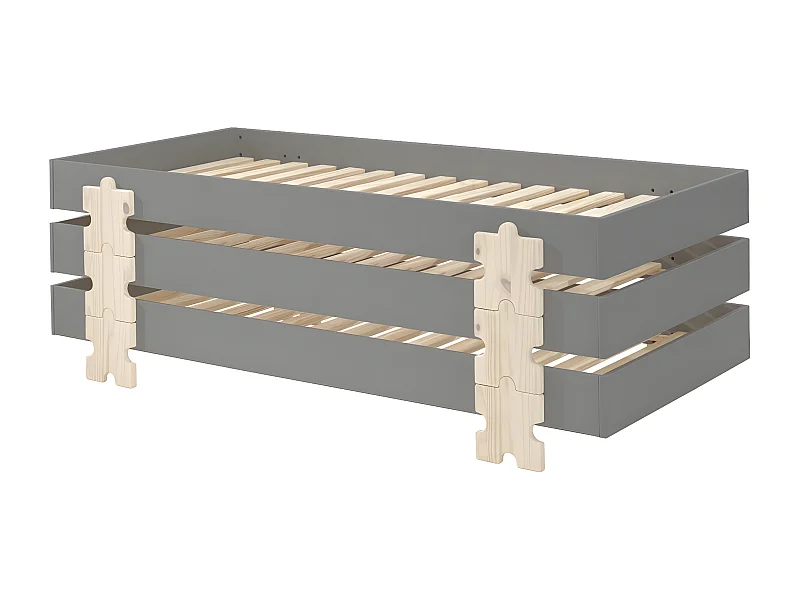 STAPEL - Lot de 3 Lits Empilables 90x200cm Gris Puzzle