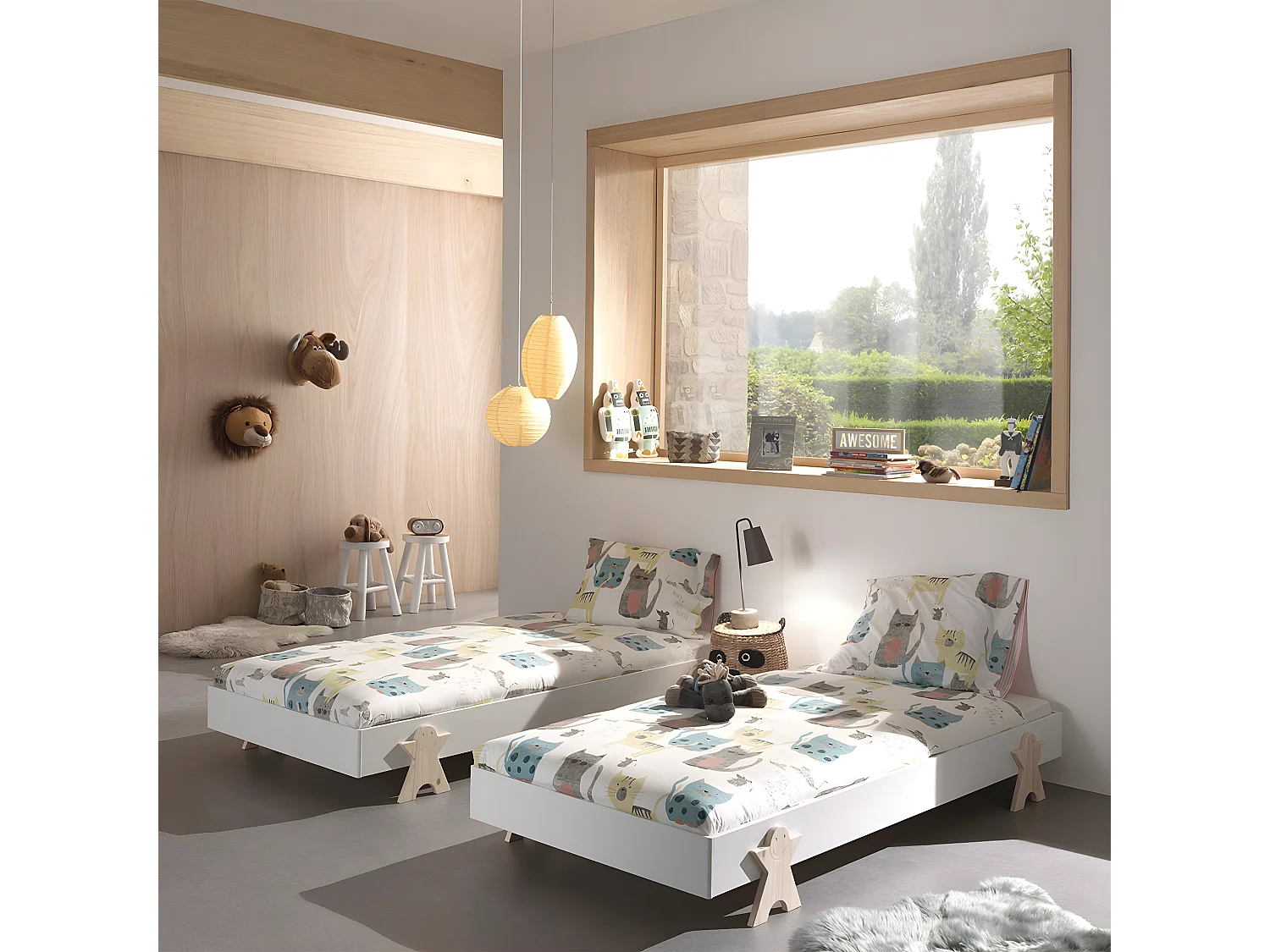 STAPEL - Lot de 2 Lits Empilables 90x200cm Blancs Smiley