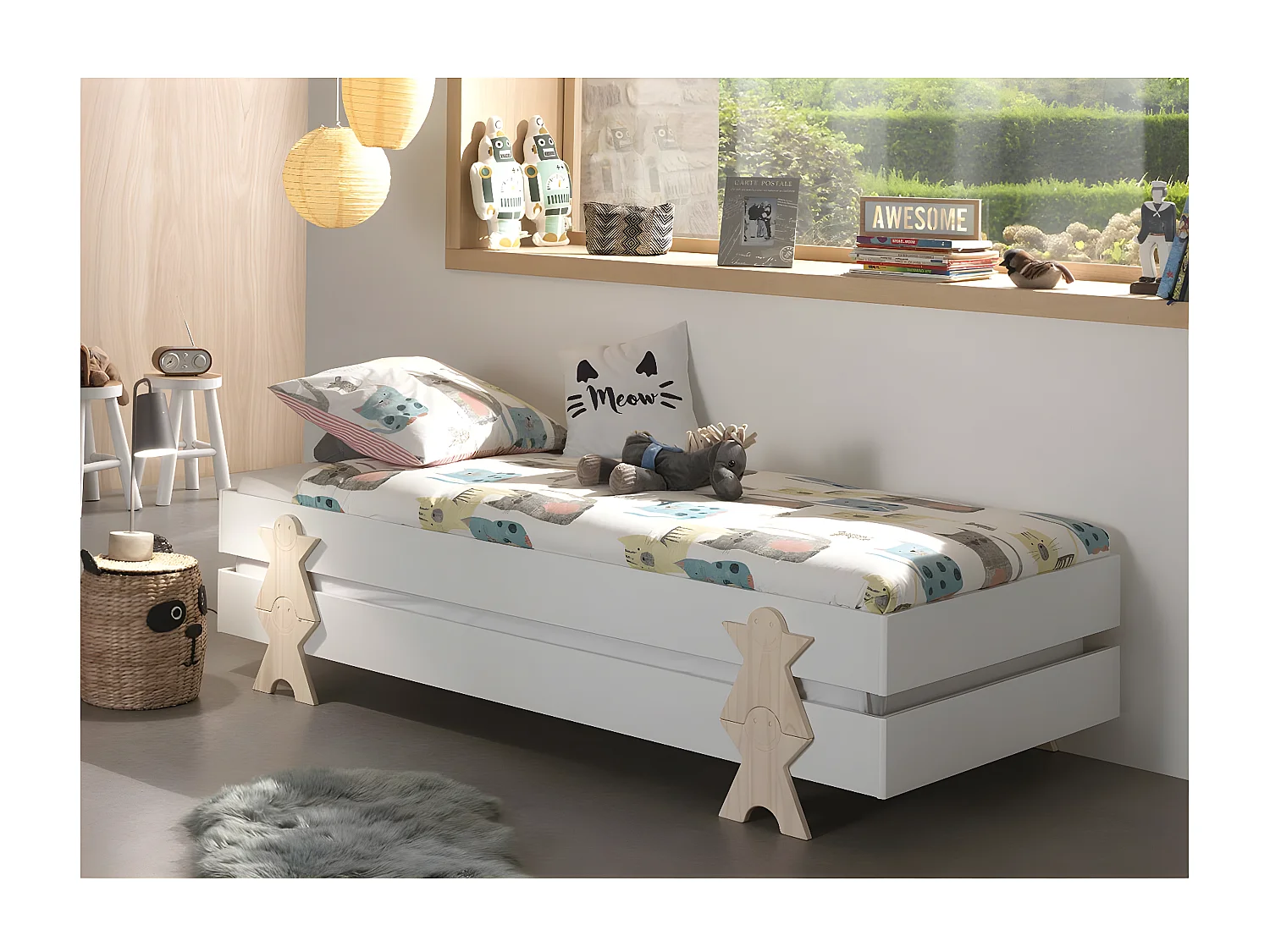 STAPEL - Lot de 2 Lits Empilables 90x200cm Blancs Smiley