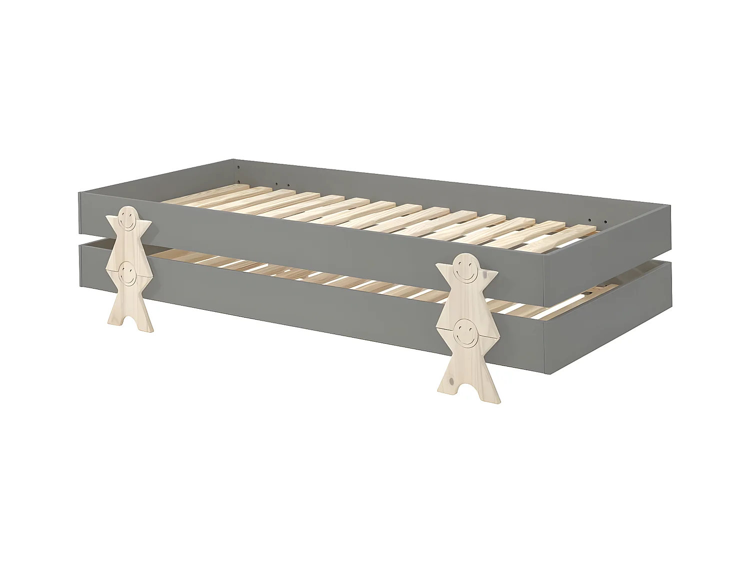 STAPEL - Lot de 2 Lits Empilables 90x200cm Gris Smiley