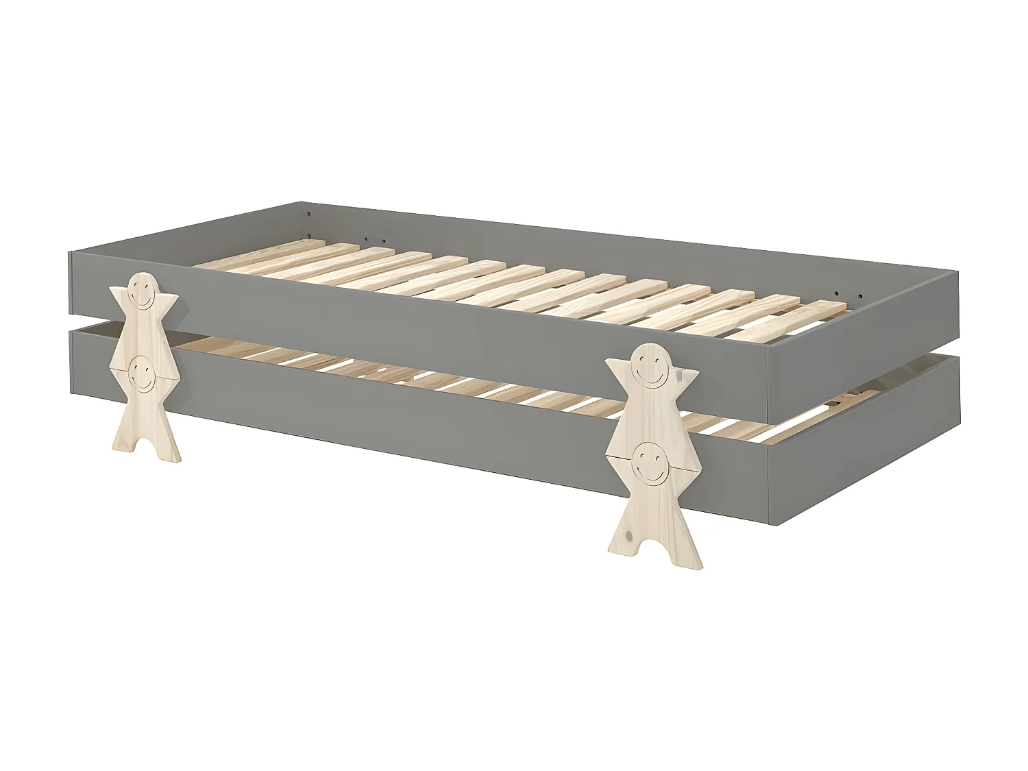 STAPEL - Lot de 2 Lits Empilables 90x200cm Gris Smiley