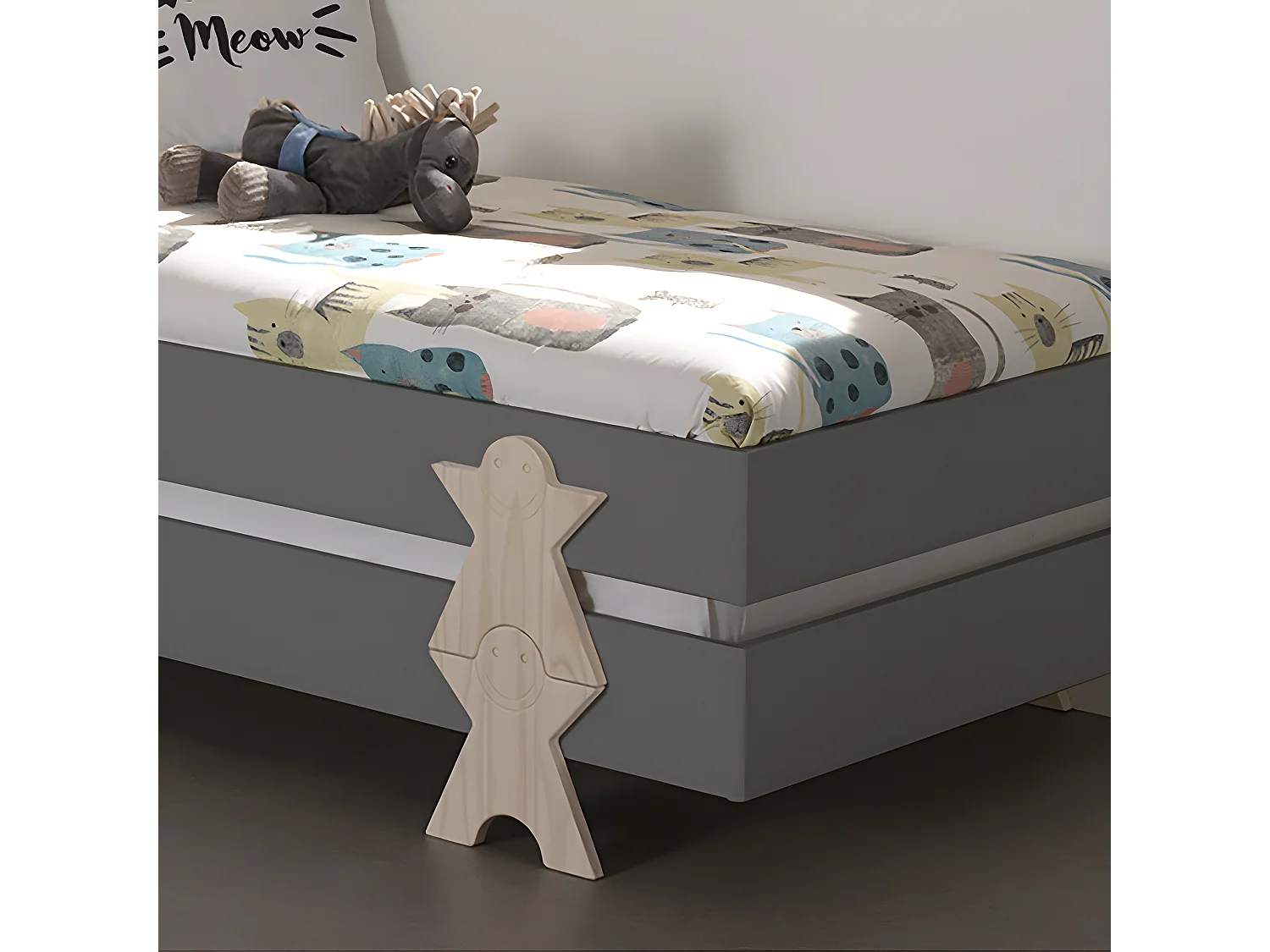 STAPEL - Lot de 2 Lits Empilables 90x200cm Gris Smiley