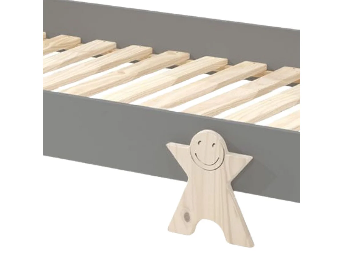 STAPEL - Lit Empilable 90x200cm Gris Pieds Smiley