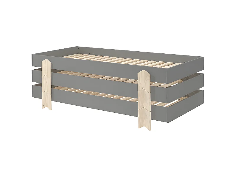 STAPEL - Lot de 3 Lits Empilables 90x200cm Gris Flèche