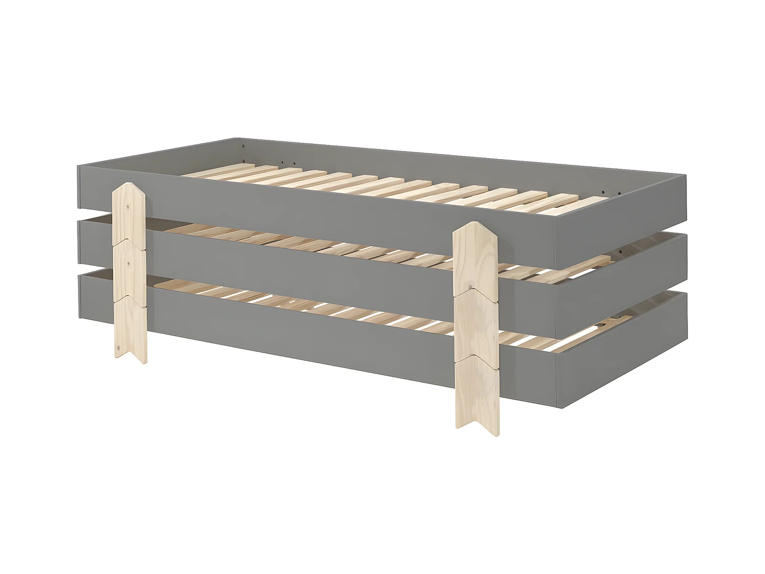 STAPEL - Lot de 3 Lits Empilables 90x200cm Gris Flèche