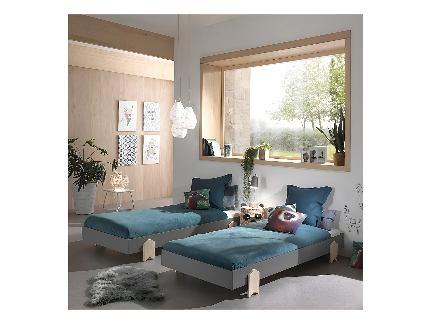 STAPEL - Lot de 3 Lits Empilables 90x200cm Gris Flèche