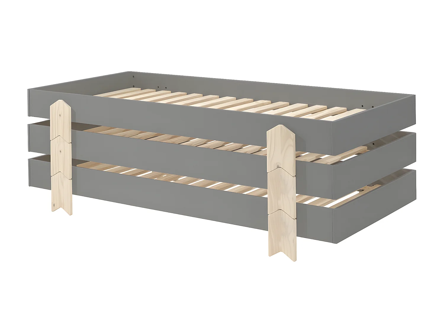 STAPEL - Lot de 3 Lits Empilables 90x200cm Gris Flèche