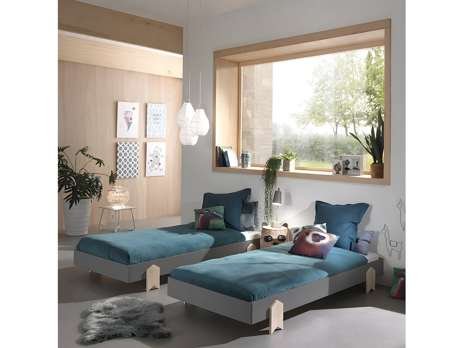 STAPEL - Lot de 3 Lits Empilables 90x200cm Gris Flèche