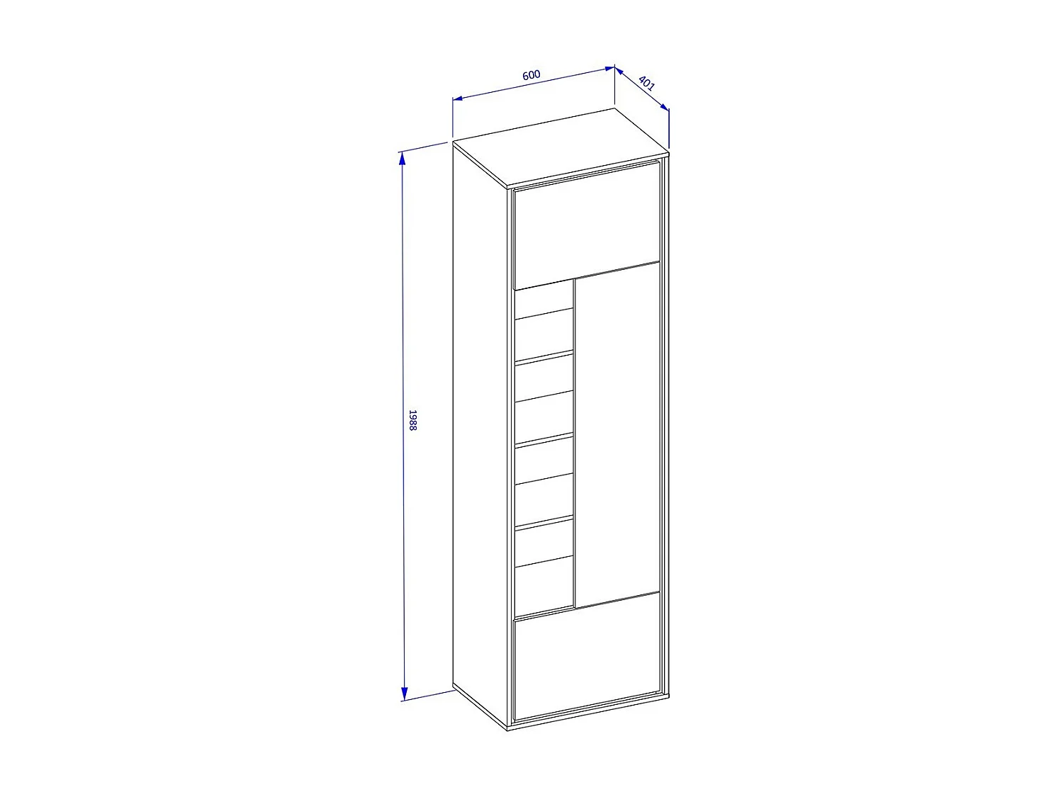 Vitrine haute design avec 1 porte, 1 tiroir et 4 niches apparentes collection SILVA coloris chêne et gris