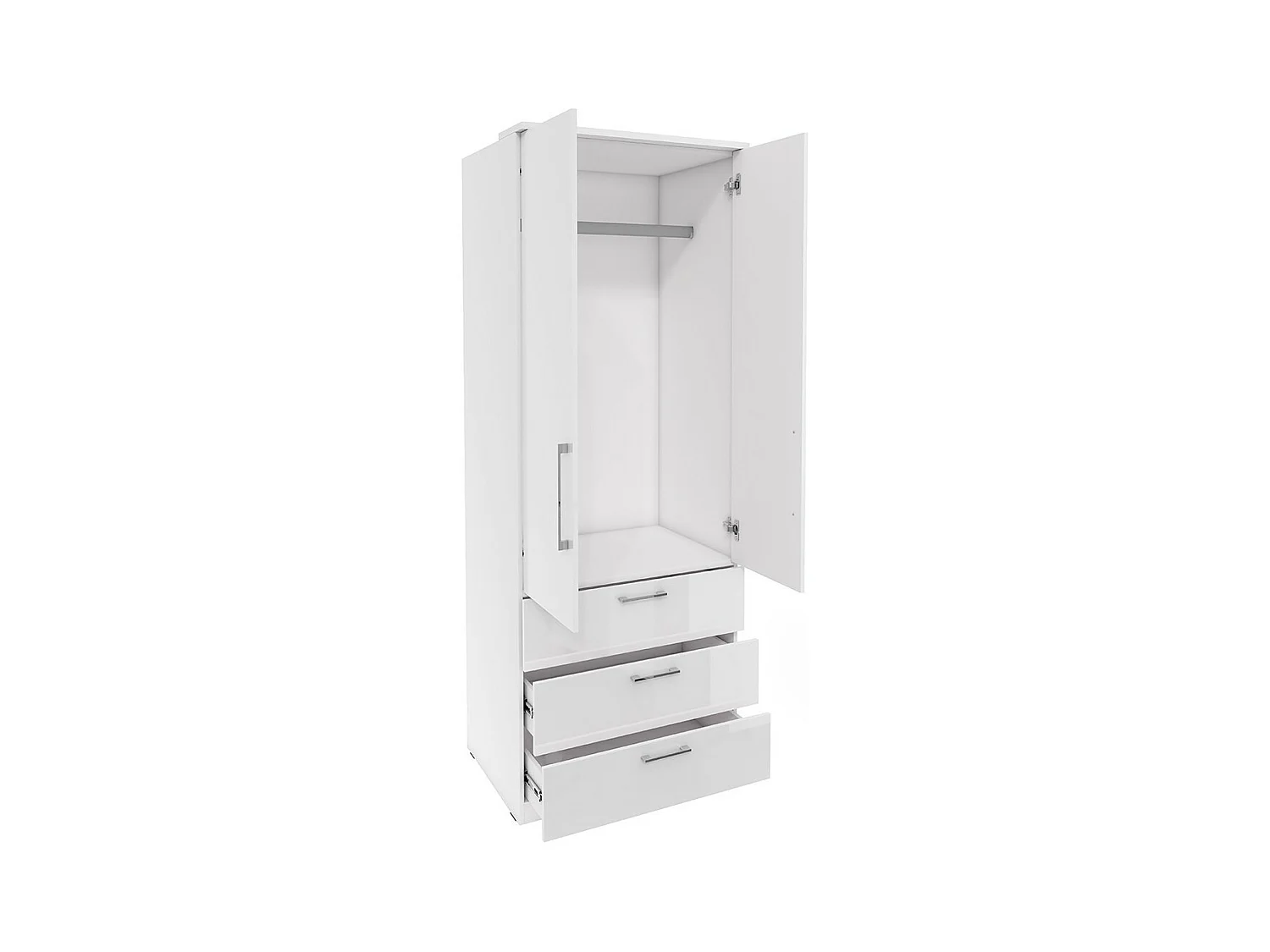 Armário de 2 portas e 3 gavetas para closet da coleção MODULO na cor branca com LED e pacote de 3 prateleiras incluso.