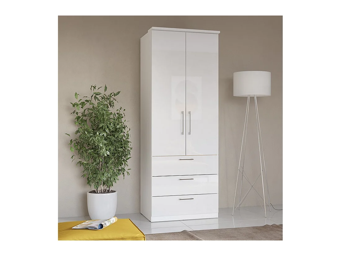 Armário de 2 portas e 3 gavetas para closet da coleção MODULO na cor branca com LED e pacote de 3 prateleiras incluso.