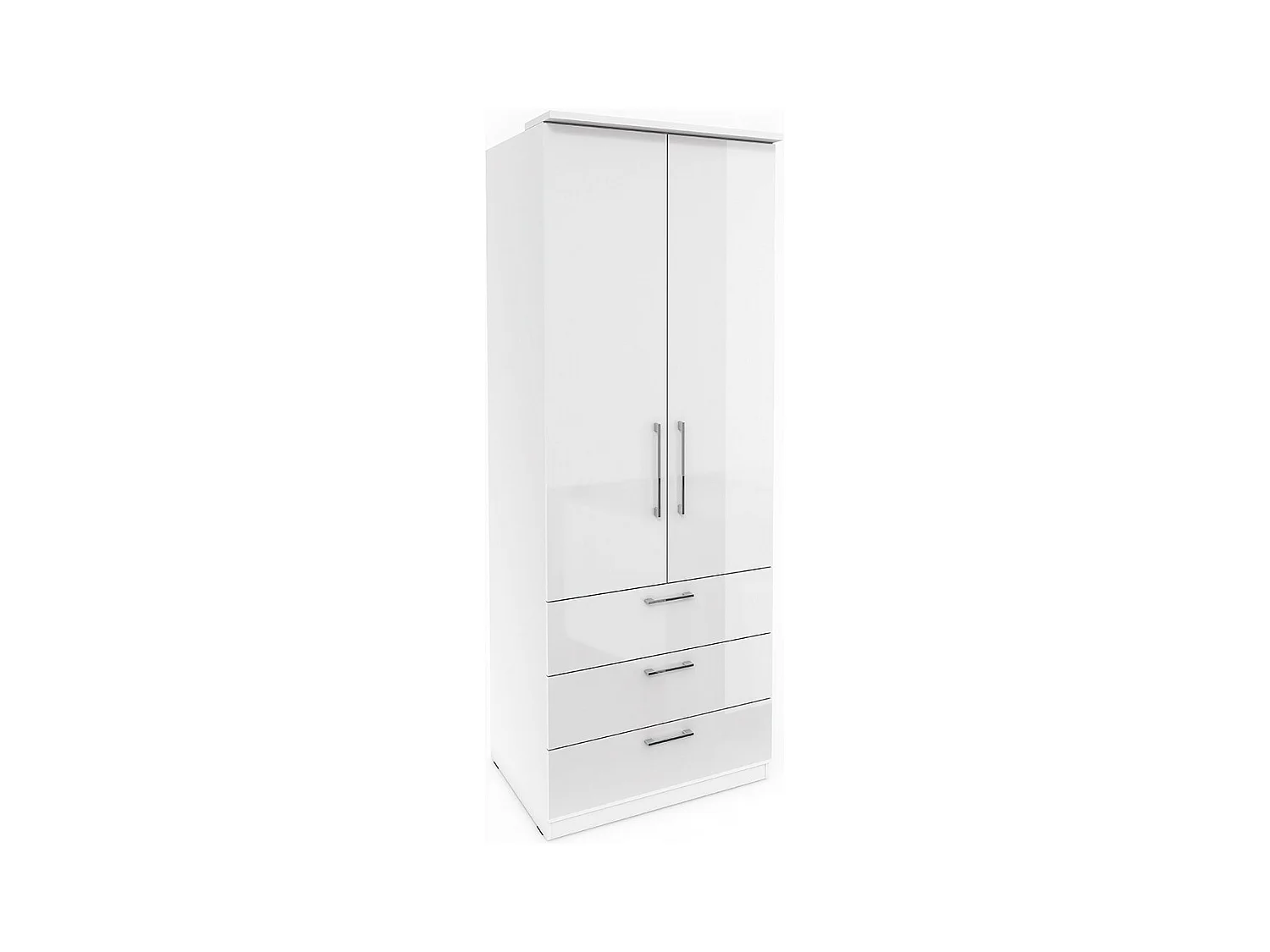 Armário de 2 portas e 3 gavetas para closet da coleção MODULO na cor branca com LED e pacote de 3 prateleiras incluso.