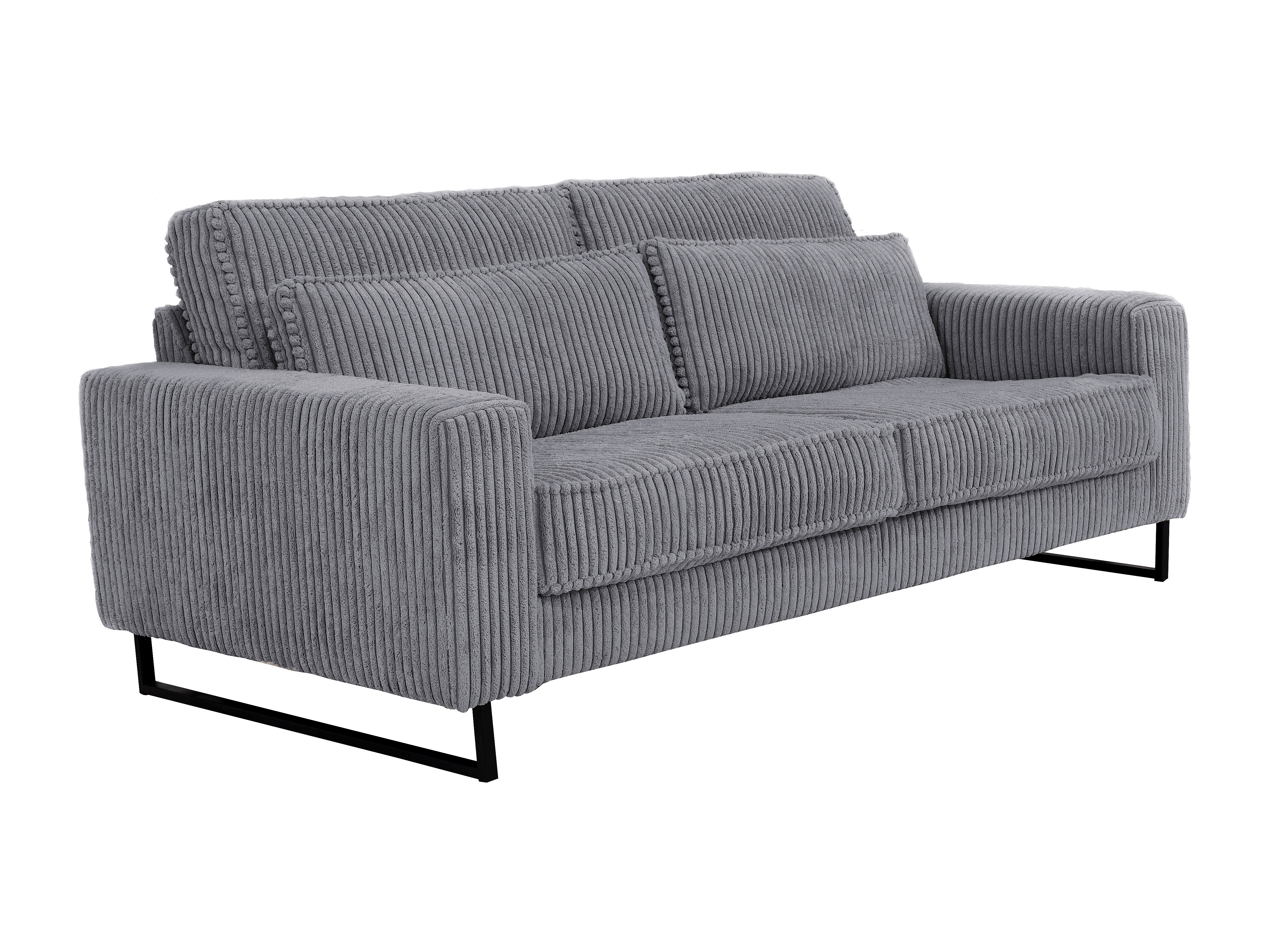 Vente-unique Chesterfield Sofa 3-Sitzer & Sessel Edwina – Hellgrauer Samt, Metallfüße, Klassisches Design