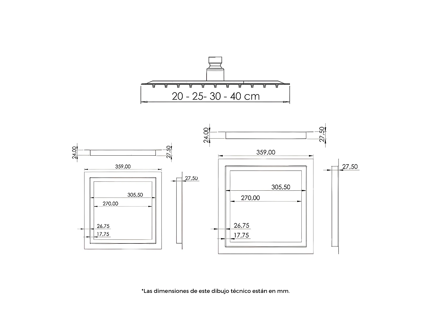 Conjunto de ducha empotrada a ras de techo ACTON cromado