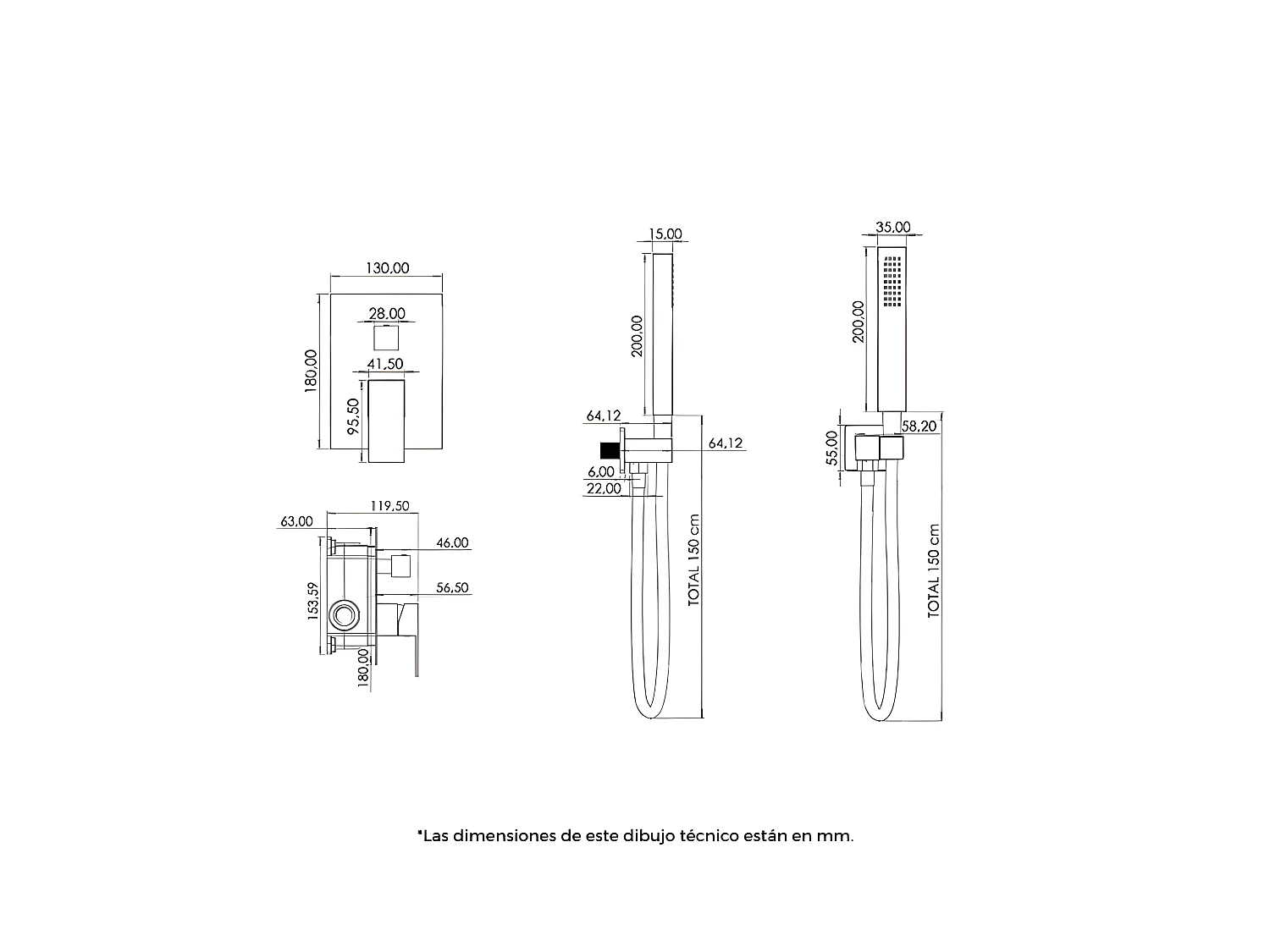 Conjunto de ducha empotrada a ras de techo ACTON cromado
