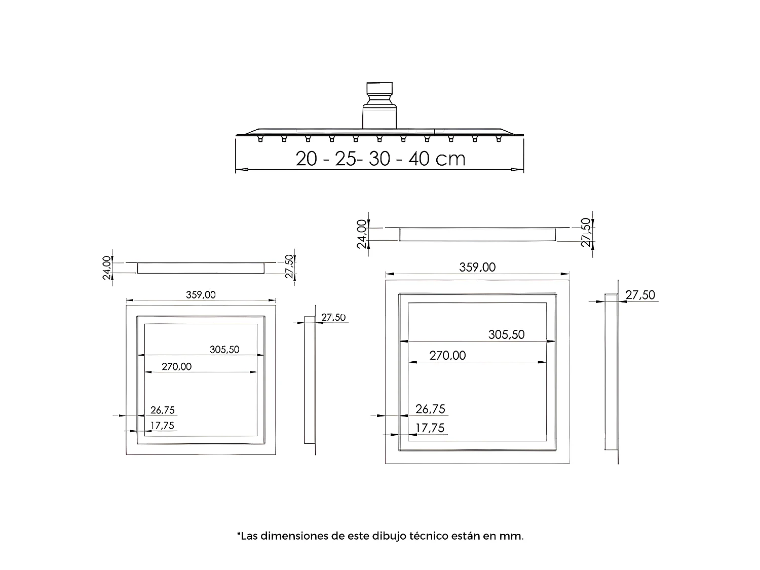 Conjunto de ducha empotrada a ras de techo ACTON cromado