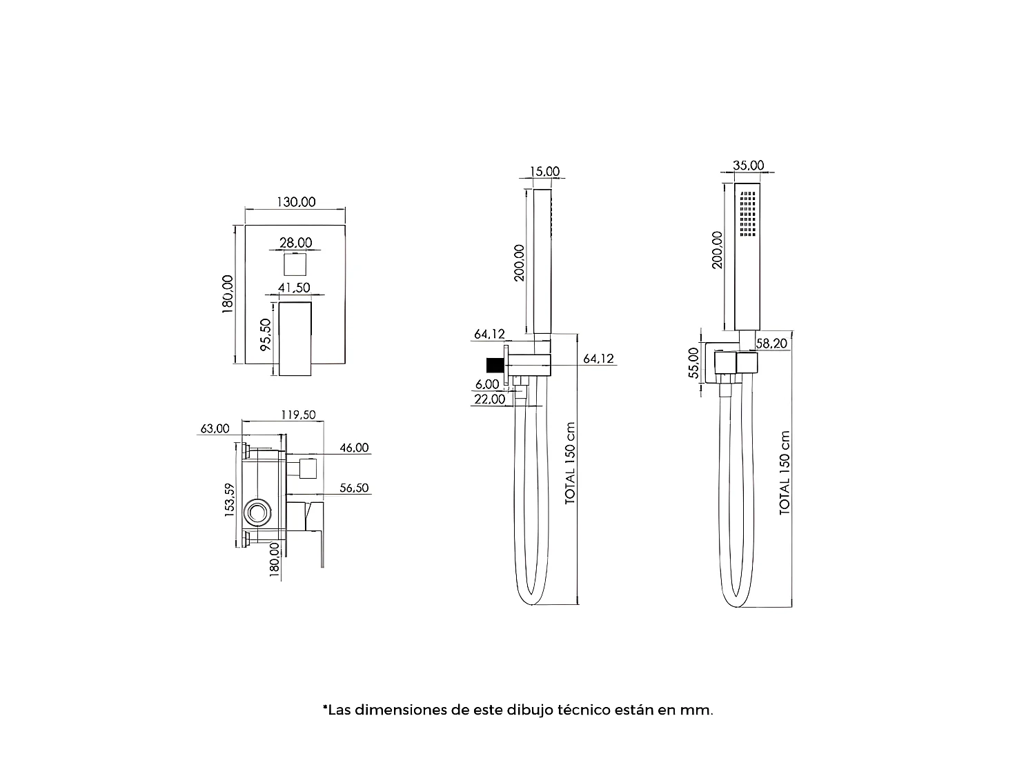 Conjunto de ducha empotrada a ras de techo ACTON cromado
