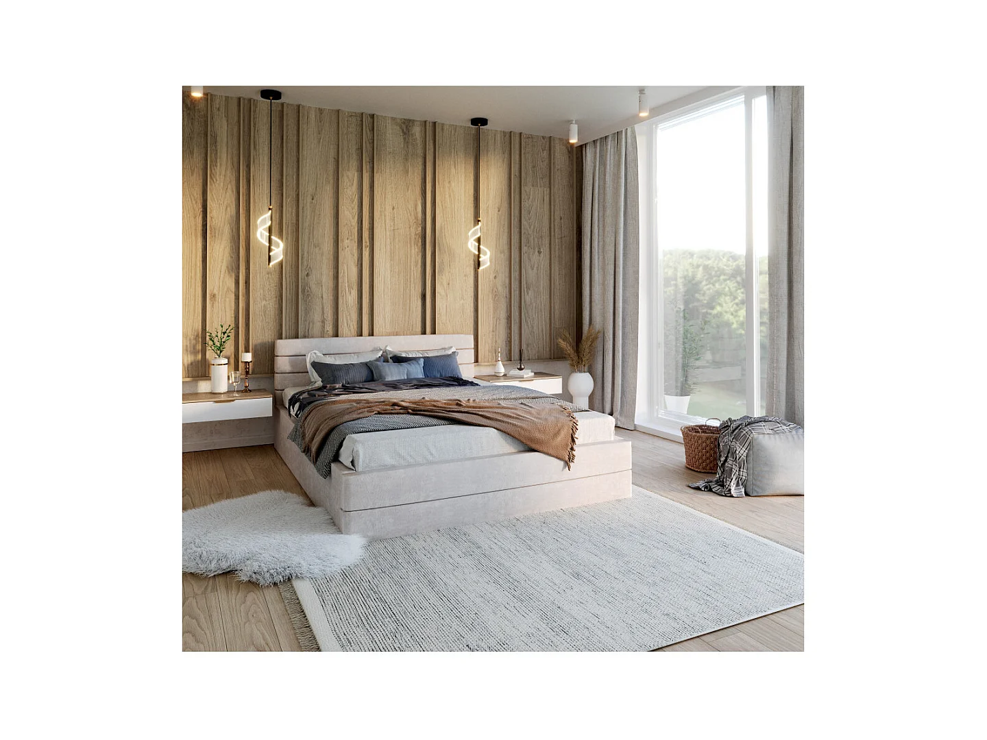 LIT COFFRE VIRGINIA 140x190 - Sommier inclus Crème