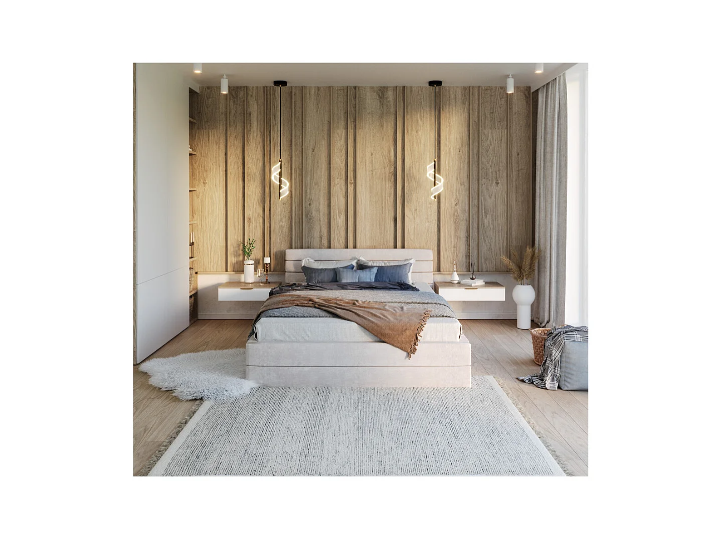 LIT COFFRE VIRGINIA 140x190 - Sommier inclus Crème