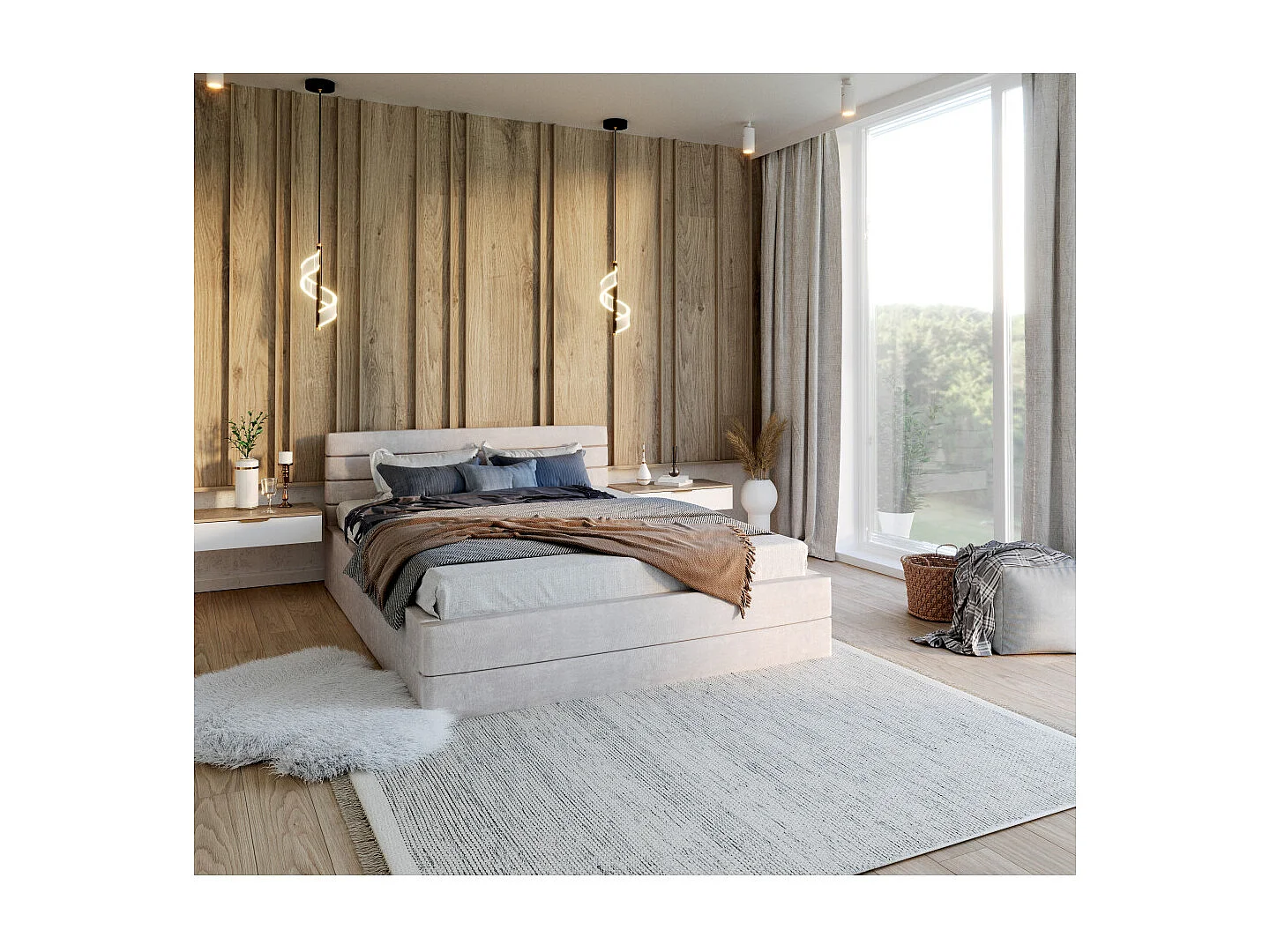 LIT COFFRE VIRGINIA 140x190 - Sommier inclus Crème