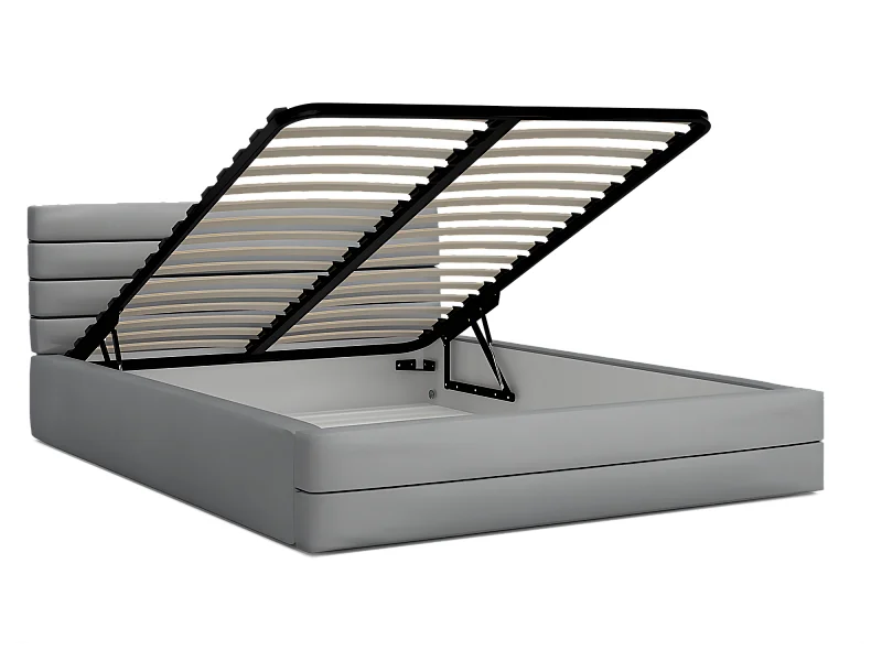 LIT COFFRE VIRGINIA 160x200 - Sommier inclus Gris clair